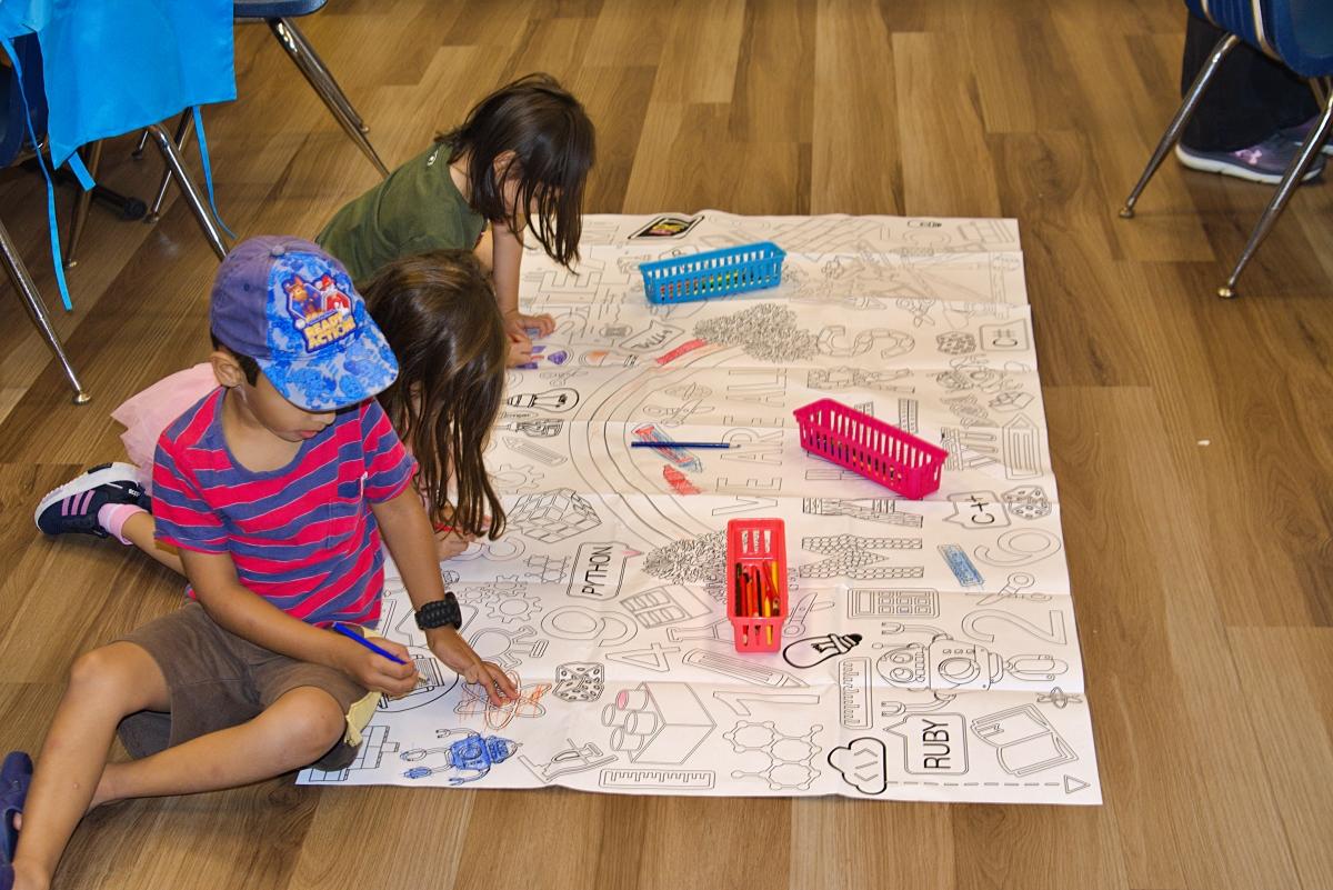 Coloring on the floor before creating bat houses
