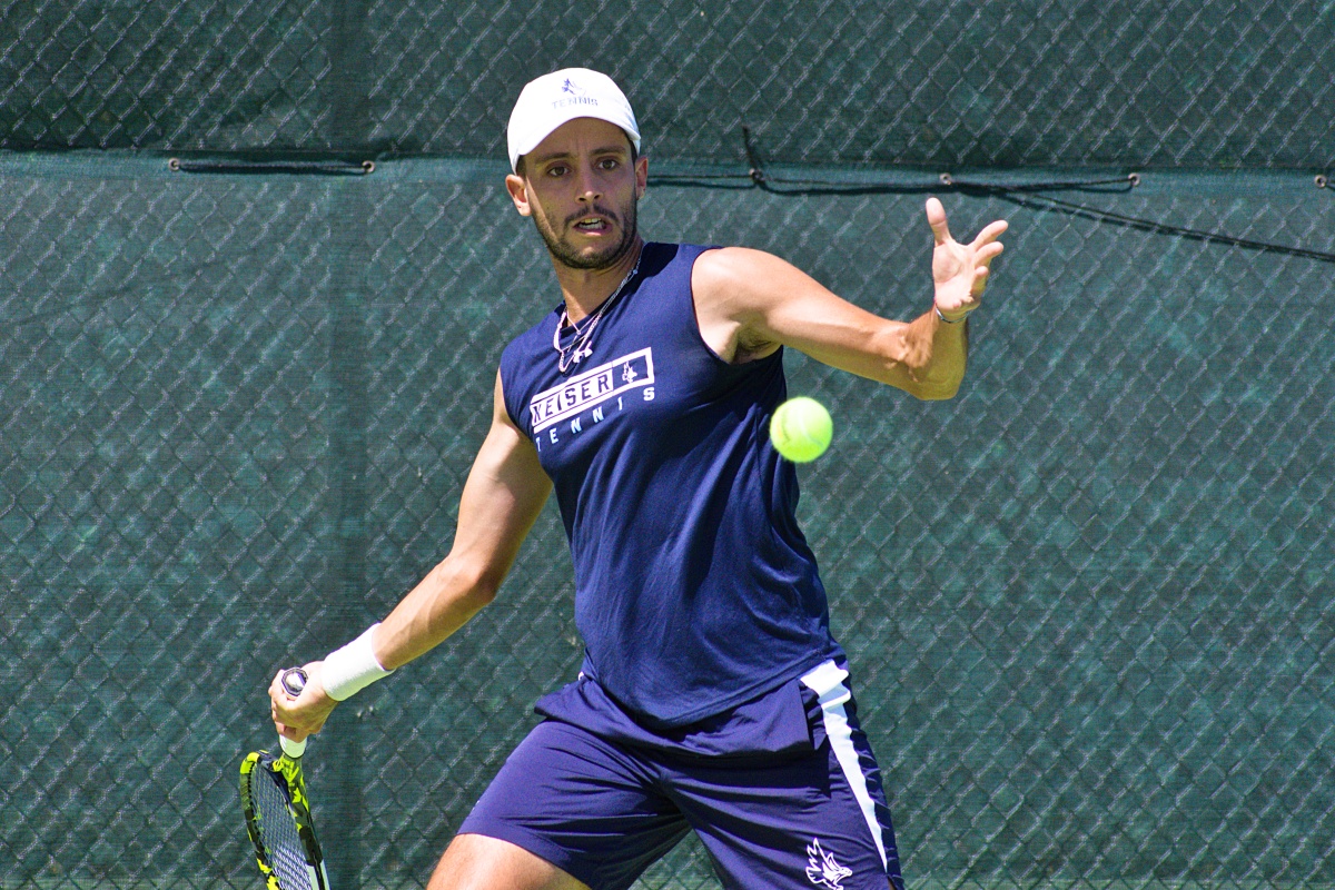 Keiser's Soufiane El Mesbahi hits a forehand