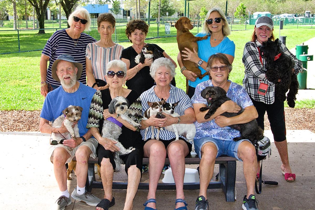 Some members of the Boca Barkers: Back (L to R) Jan Waddick, Cindy Chiovitti, Carol Tulgab, Robin and Joyce Augusta. Seated:  Dick Malkin, Julia Hart, Karen Arcadipane, Joan Gisch