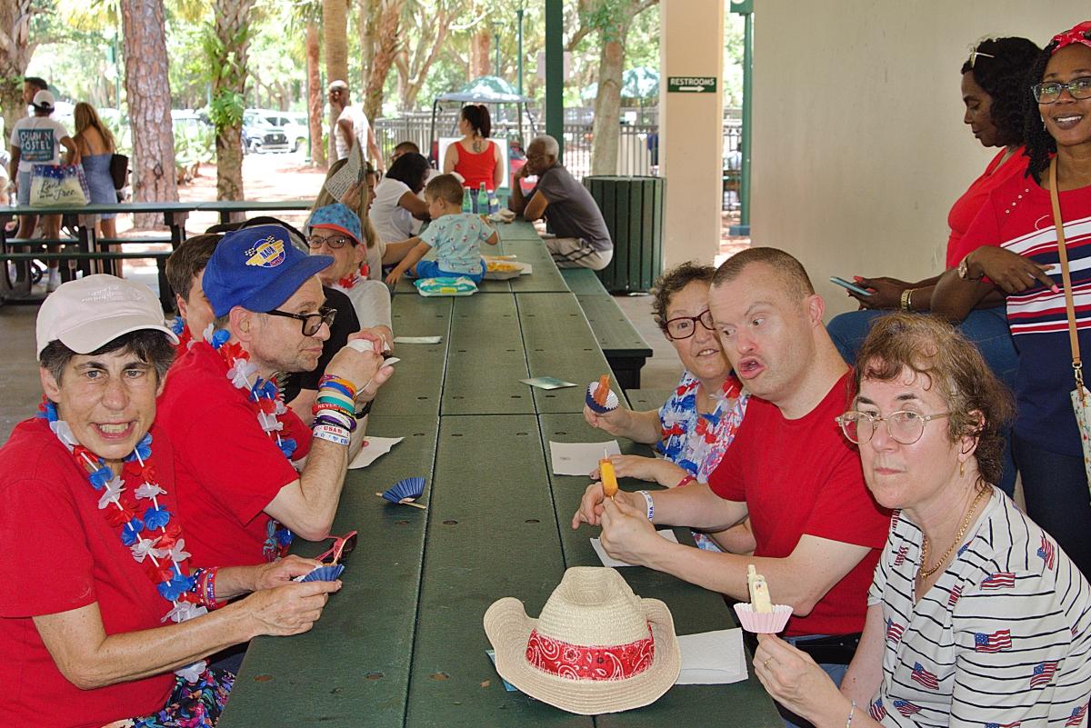 Beating the heat and having a snack in a pavilion