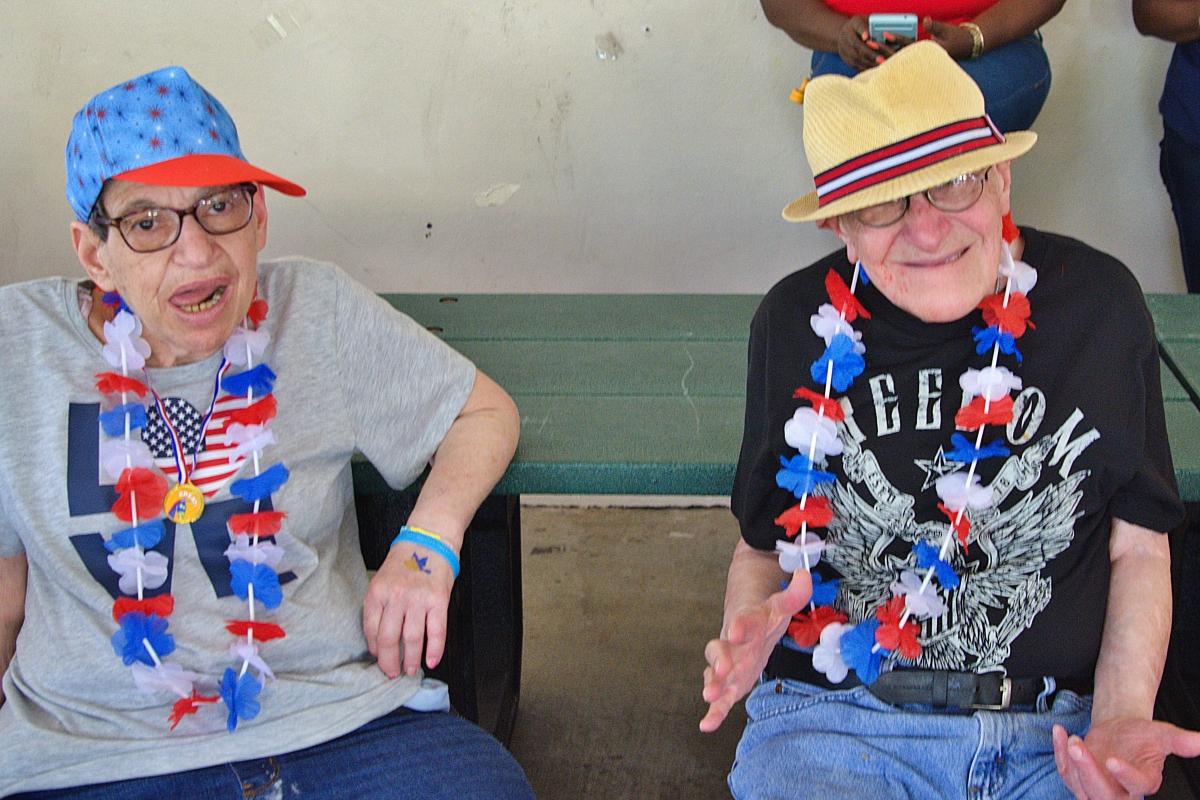 Two friends enjoying a festive day