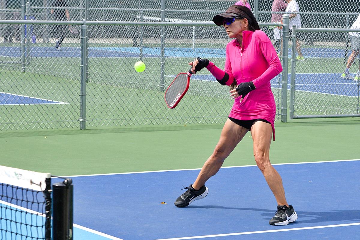A forehand during mixed doubles play