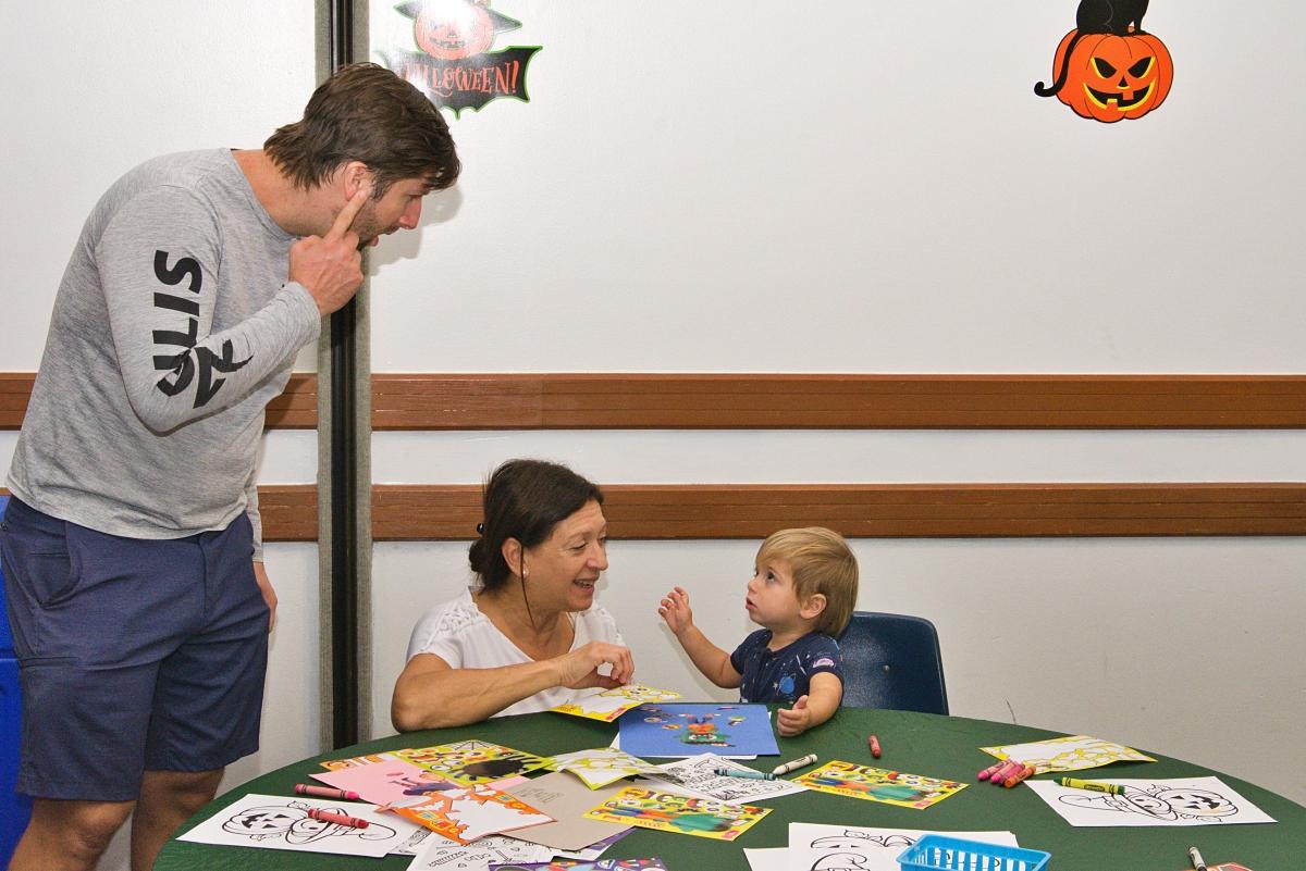 Enjoying the crafts table